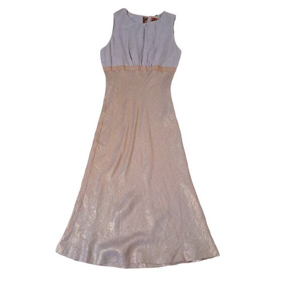 Tory Burch Women's Estee Dress Linen Gold Bias Cut Sleeveless Party Cocktail 10 - Picture 1 of 8